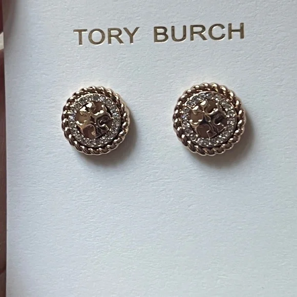 Tory Burch Gold and paved Crystal Stud Earrings